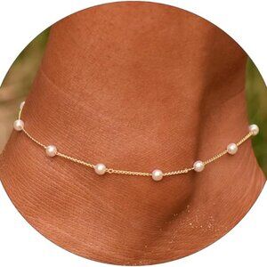 MOLEVY Ankle Bracelets for Women 14K Gold Plated Anklet Silver Anklets Waterproo